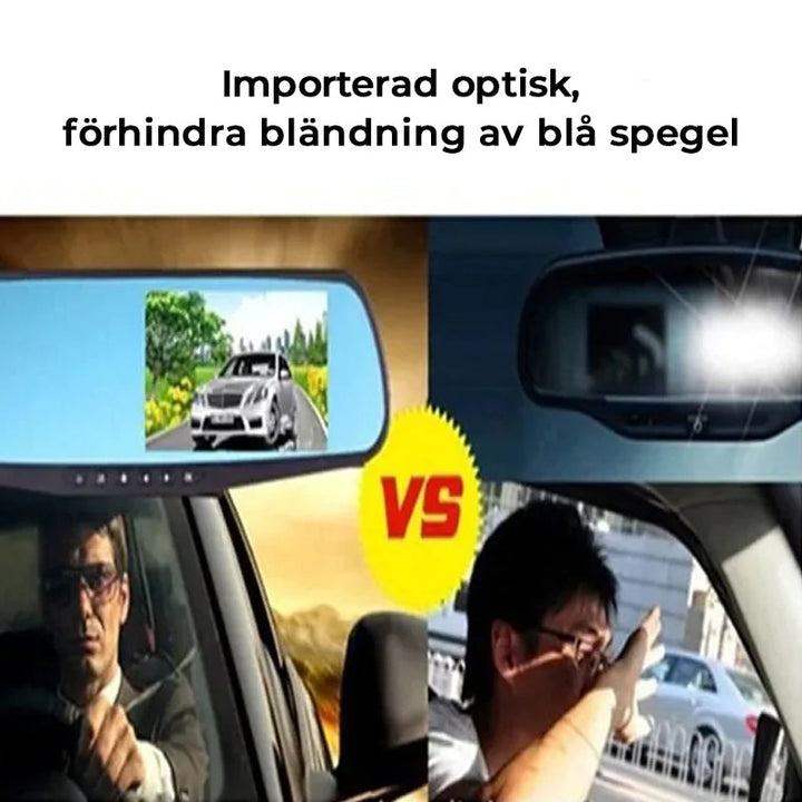 1080P Full HD bilkamera med dubbla linser, vidvinkelvy, svart design, säkerhetsövervakning för fordon.