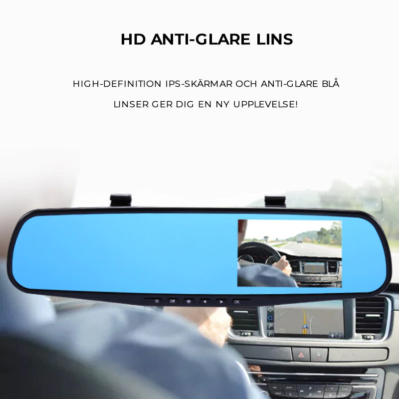 1080P Full HD bilkamera med dubbla linser, vidvinkelvy, svart design, säkerhetsövervakning för fordon.