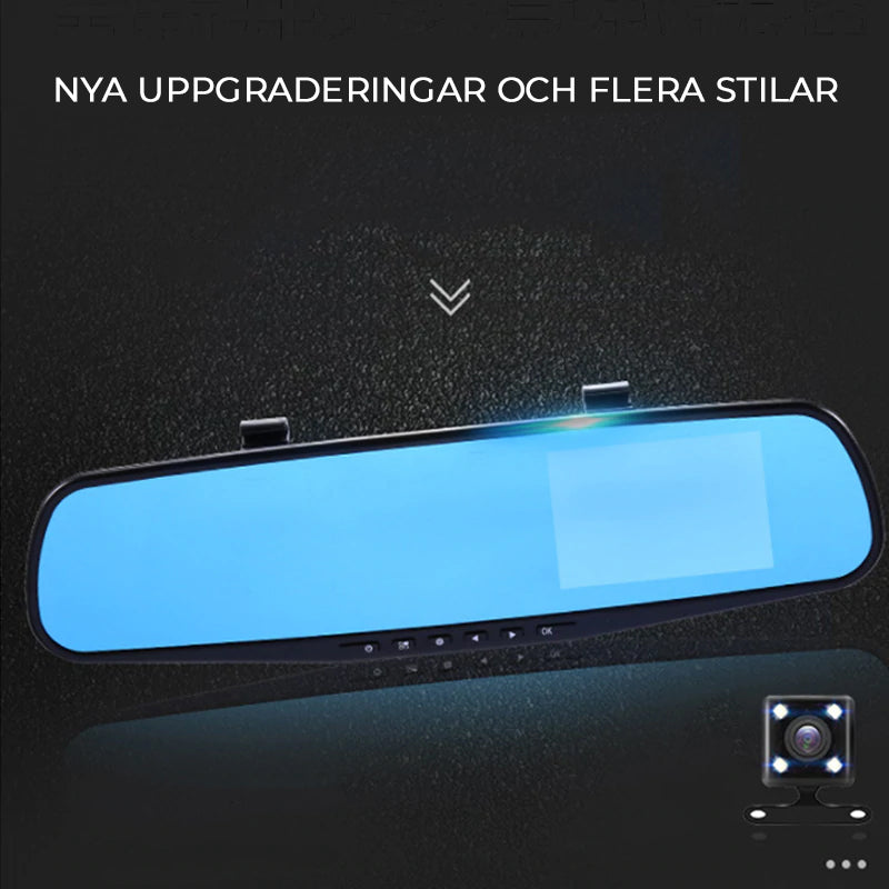 1080P Full HD bilkamera med dubbla linser, vidvinkelvy, svart design, säkerhetsövervakning för fordon.