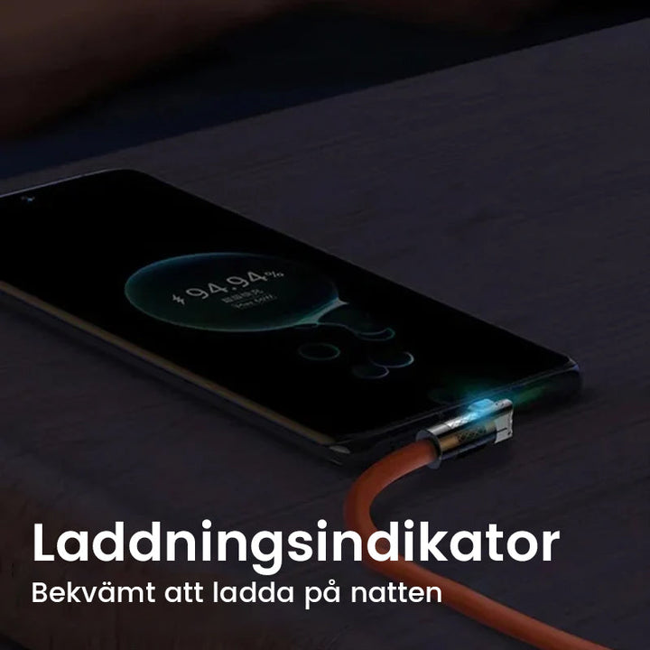 "180° roterbar snabbladdningskabel för telefon i blå, svart eller orange med hållbart zinklegeringshuvud och gummihölje."