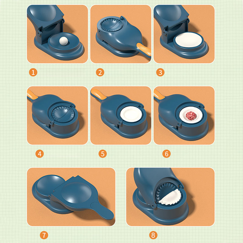 "2-i-1 dumplingsmaskin manuell tortilla press, beige plast, ergonomiskt handtag för enkel dumplings- och tortillasformning."