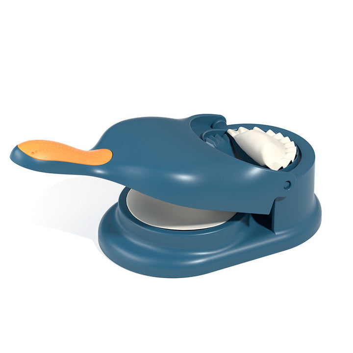 "2-i-1 dumplingsmaskin manuell tortilla press, beige plast, ergonomiskt handtag för enkel dumplings- och tortillasformning."