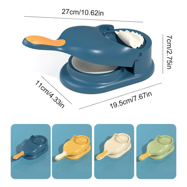 "2-i-1 dumplingsmaskin manuell tortilla press, beige plast, ergonomiskt handtag för enkel dumplings- och tortillasformning."