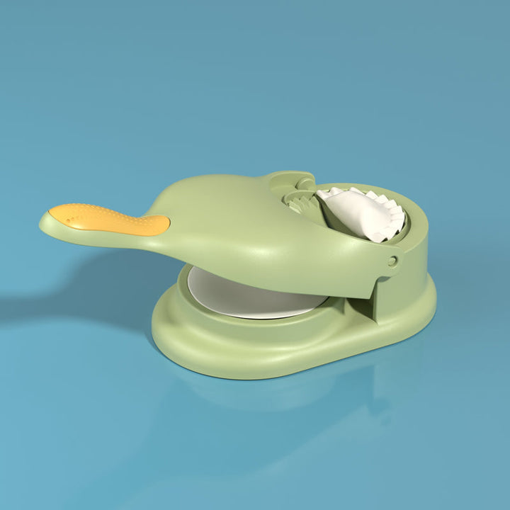 "2-i-1 dumplingsmaskin manuell tortilla press, beige plast, ergonomiskt handtag för enkel dumplings- och tortillasformning."