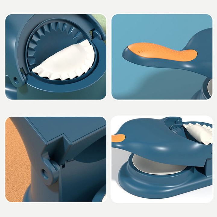 "2-i-1 dumplingsmaskin manuell tortilla press, beige plast, ergonomiskt handtag för enkel dumplings- och tortillasformning."