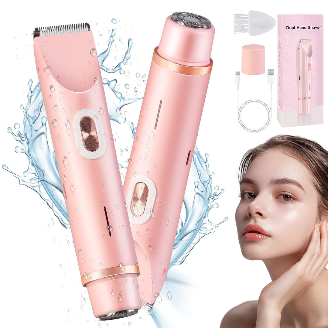 "2-i-1 elektrisk rakapparat för kvinnor i rosa, multifunktionell design, hudvänlig trimmer för bikinilinjen, vattentät"
