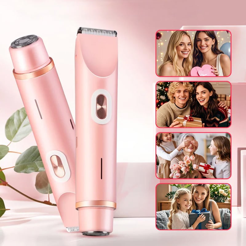 "2-i-1 elektrisk rakapparat för kvinnor i rosa, multifunktionell design, hudvänlig trimmer för bikinilinjen, vattentät"