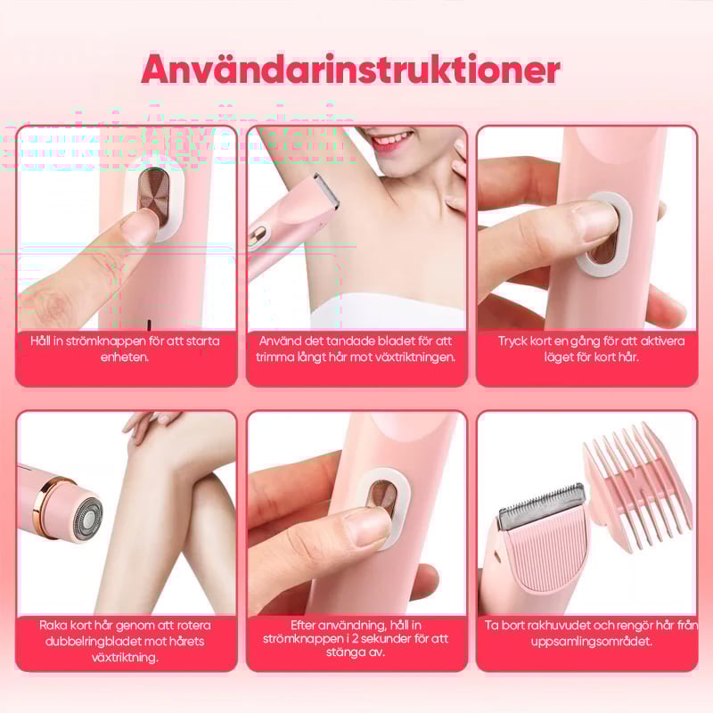 "2-i-1 elektrisk rakapparat för kvinnor i rosa, multifunktionell design, hudvänlig trimmer för bikinilinjen, vattentät"