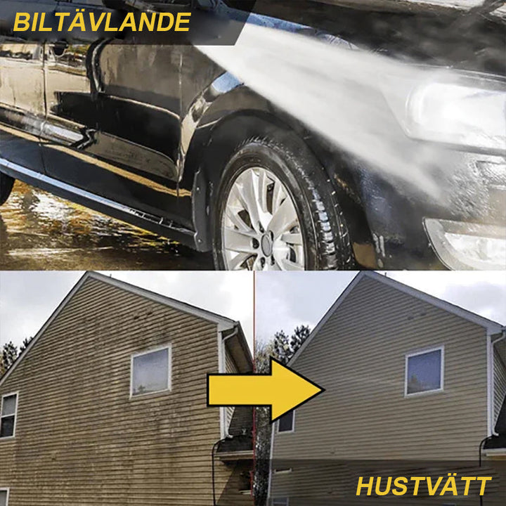 "2-i-1 högtryckstvätt med mässing- och ståldelar, perfekt för trädgårds- och bilrengöring, passar alla slangar."