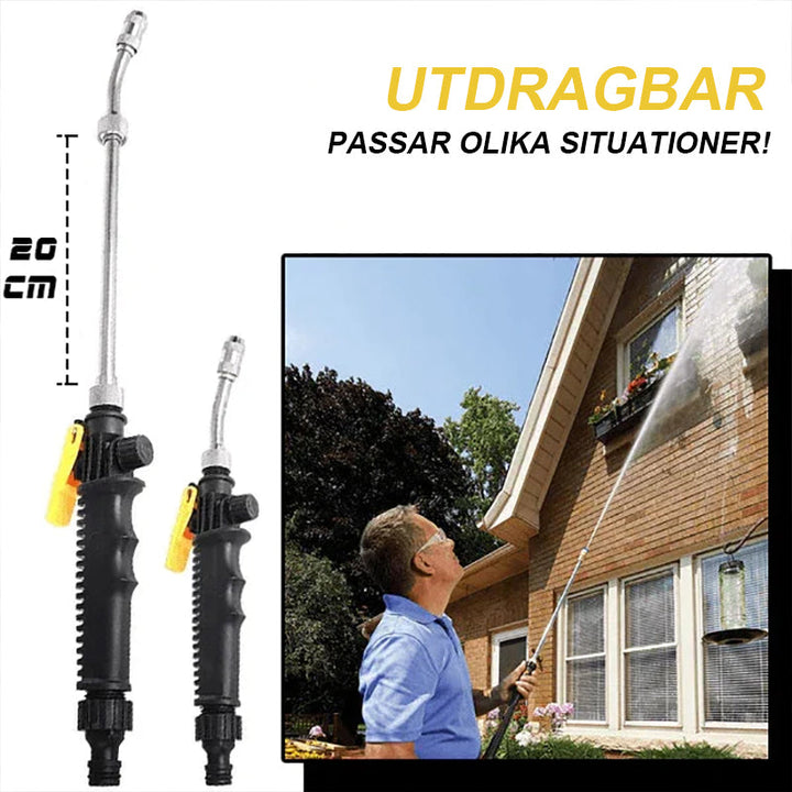 "2-i-1 högtryckstvätt med mässing- och ståldelar, perfekt för trädgårds- och bilrengöring, passar alla slangar."