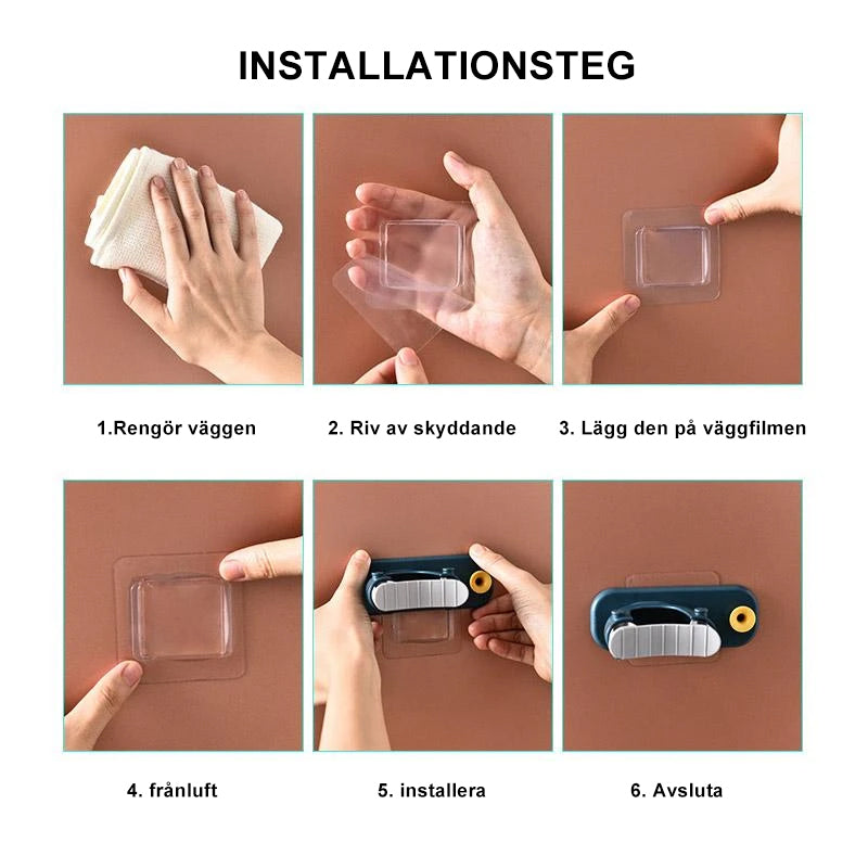 "2 i 1 kvasthållare i beige, elegant krokar och klämmor, praktisk för hem och trädgård, enkel installation, halksäker."
