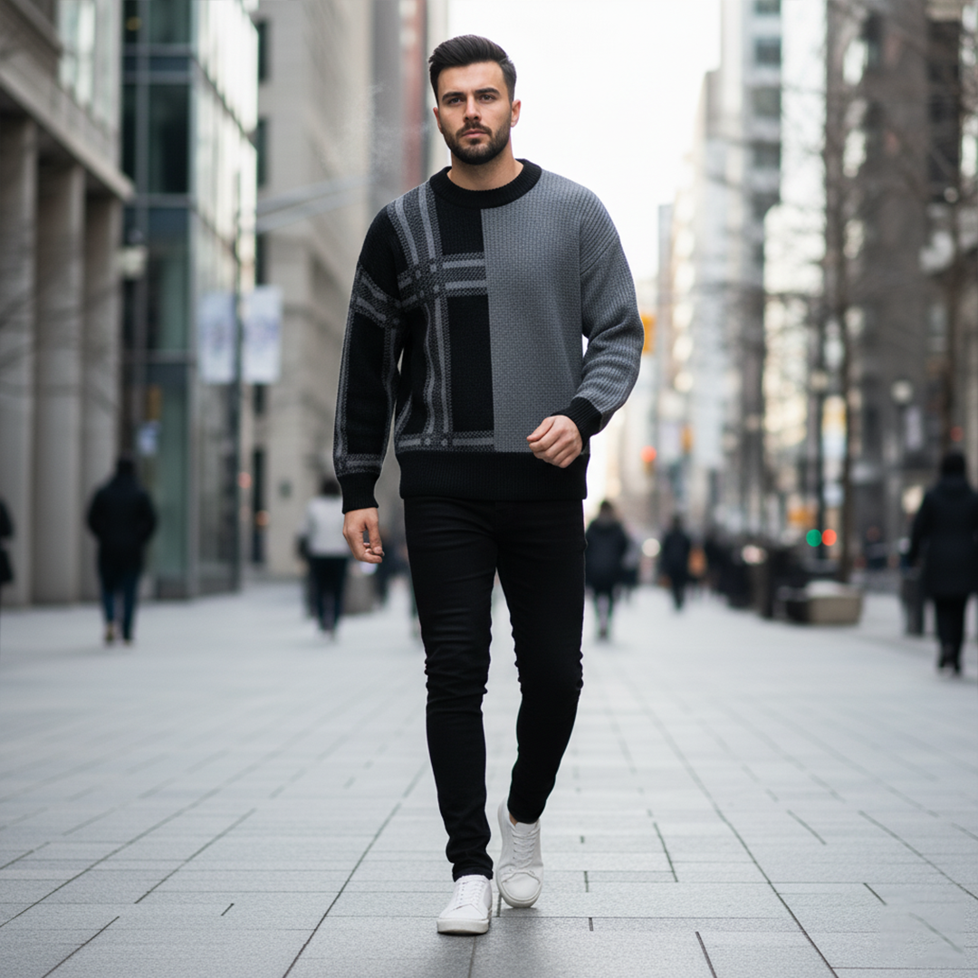 Klassisk Herrtröja i Ull med Rund Halsringning – Varm och Stilren