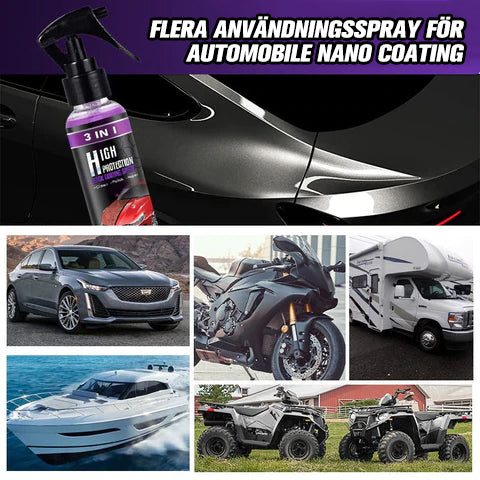 "3 i 1 högeffektskyddsspray för bilvård i klar flaska, vattenfri rengöring med glansig yta, 100ml storlek"