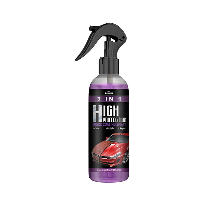 "3 i 1 högeffektskyddsspray för bilvård i klar flaska, vattenfri rengöring med glansig yta, 100ml storlek"
