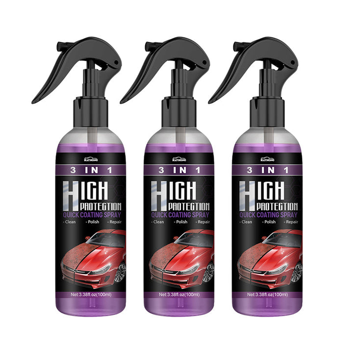 "3 i 1 högeffektskyddsspray för bilvård i klar flaska, vattenfri rengöring med glansig yta, 100ml storlek"