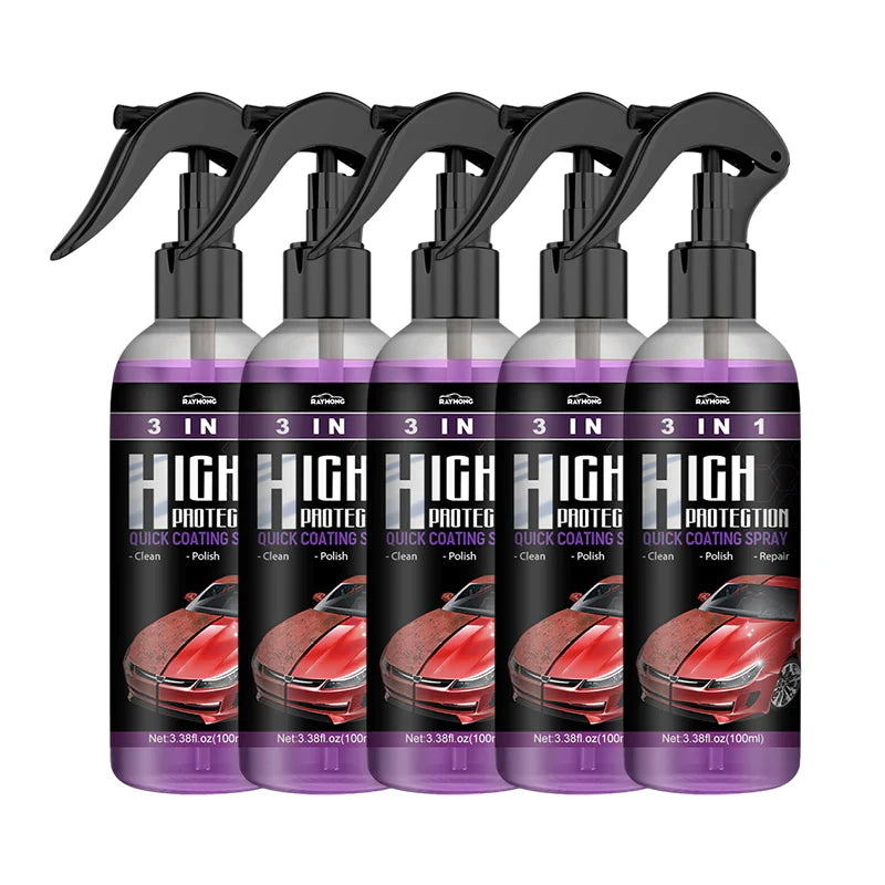 "3 i 1 högeffektskyddsspray för bilvård i klar flaska, vattenfri rengöring med glansig yta, 100ml storlek"