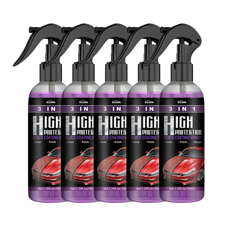 "3 i 1 högeffektskyddsspray för bilvård i klar flaska, vattenfri rengöring med glansig yta, 100ml storlek"