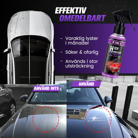 "3 i 1 högeffektskyddsspray för bilvård i klar flaska, vattenfri rengöring med glansig yta, 100ml storlek"