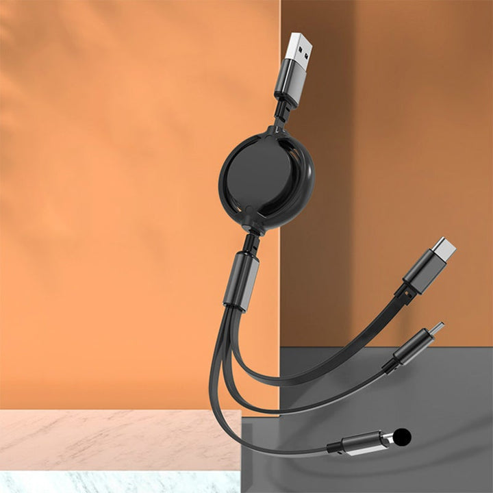 "3 i 1 mobil laddningskabel med flera anslutningar i olika färger, 120 cm, för iPhone, Airpods, Type-C och mikro-USB."
