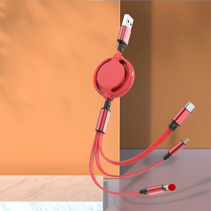 "3 i 1 mobil laddningskabel med flera anslutningar i olika färger, 120 cm, för iPhone, Airpods, Type-C och mikro-USB."