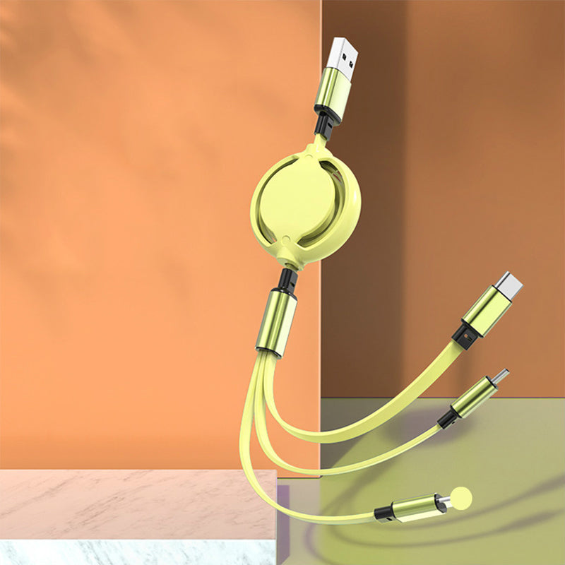 "3 i 1 mobil laddningskabel med flera anslutningar i olika färger, 120 cm, för iPhone, Airpods, Type-C och mikro-USB."
