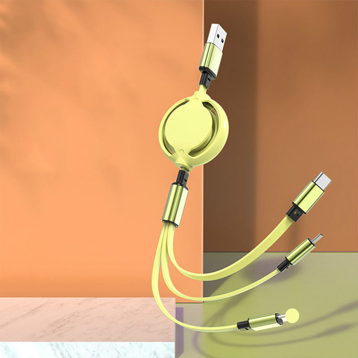 "3 i 1 mobil laddningskabel med flera anslutningar i olika färger, 120 cm, för iPhone, Airpods, Type-C och mikro-USB."