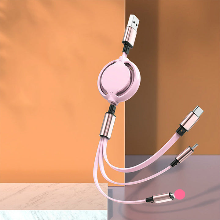 "3 i 1 mobil laddningskabel med flera anslutningar i olika färger, 120 cm, för iPhone, Airpods, Type-C och mikro-USB."
