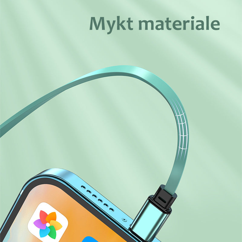 "3 i 1 mobil laddningskabel med flera anslutningar i olika färger, 120 cm, för iPhone, Airpods, Type-C och mikro-USB."