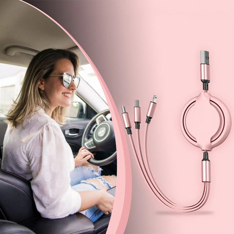 "3 i 1 mobil laddningskabel med flera anslutningar i olika färger, 120 cm, för iPhone, Airpods, Type-C och mikro-USB."