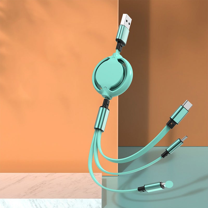 "3 i 1 mobil laddningskabel med flera anslutningar i olika färger, 120 cm, för iPhone, Airpods, Type-C och mikro-USB."