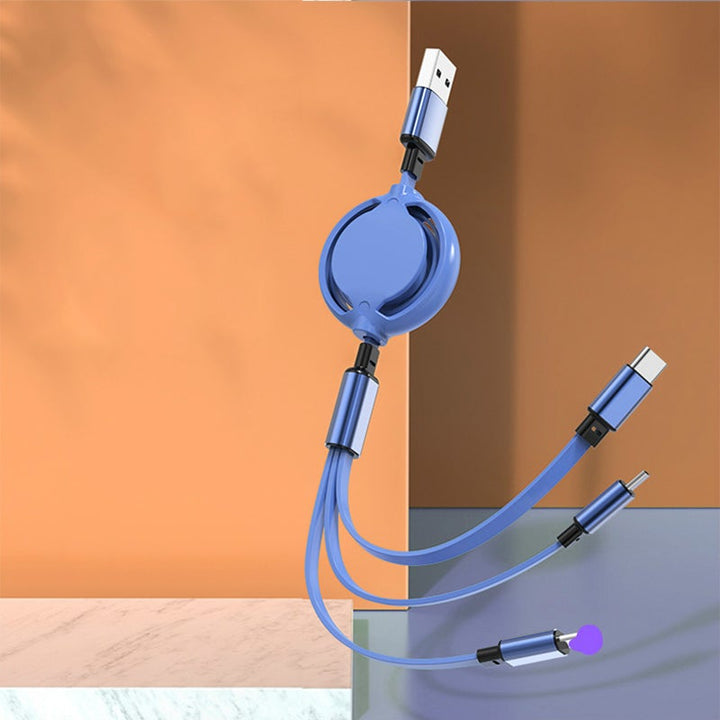 "3 i 1 mobil laddningskabel med flera anslutningar i olika färger, 120 cm, för iPhone, Airpods, Type-C och mikro-USB."