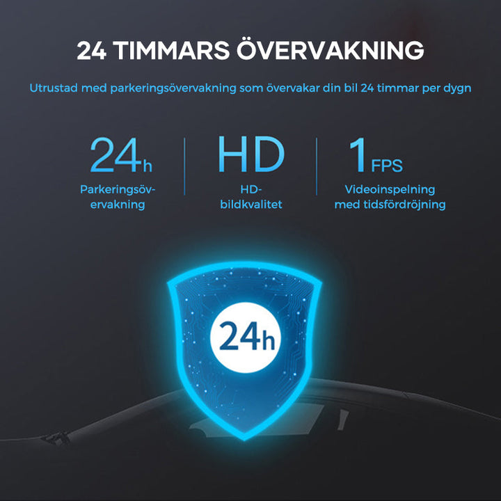 "360° ADAS dashcam med 1080P HD, kompakt design, nattläge och svart finish, perfekt för säker bilkörning."