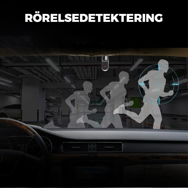 "360° ADAS dashcam med 1080P HD, kompakt design, nattläge och svart finish, perfekt för säker bilkörning."