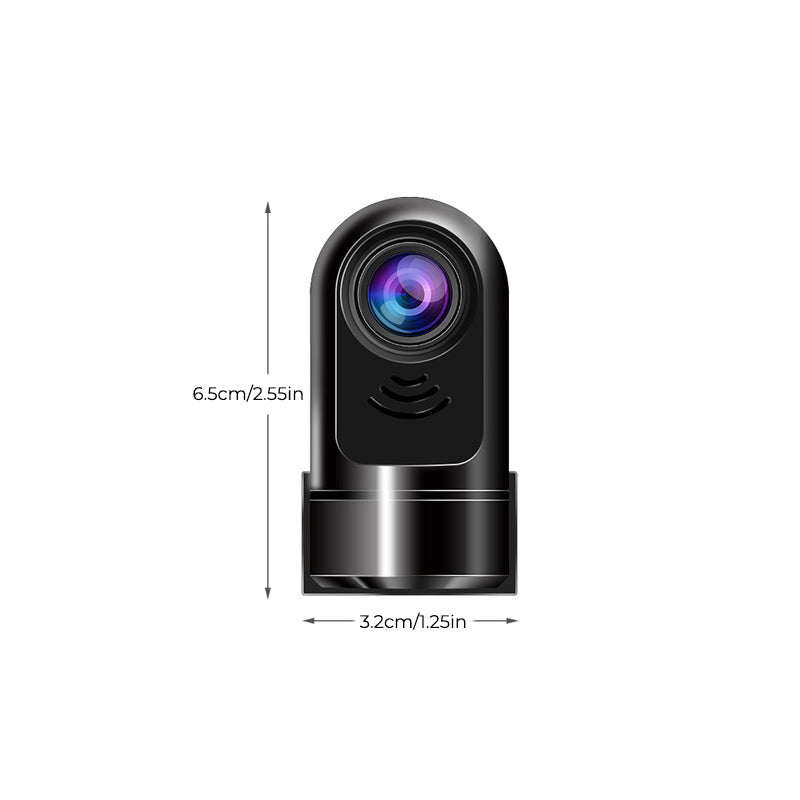 "360° ADAS dashcam med 1080P HD, kompakt design, nattläge och svart finish, perfekt för säker bilkörning."