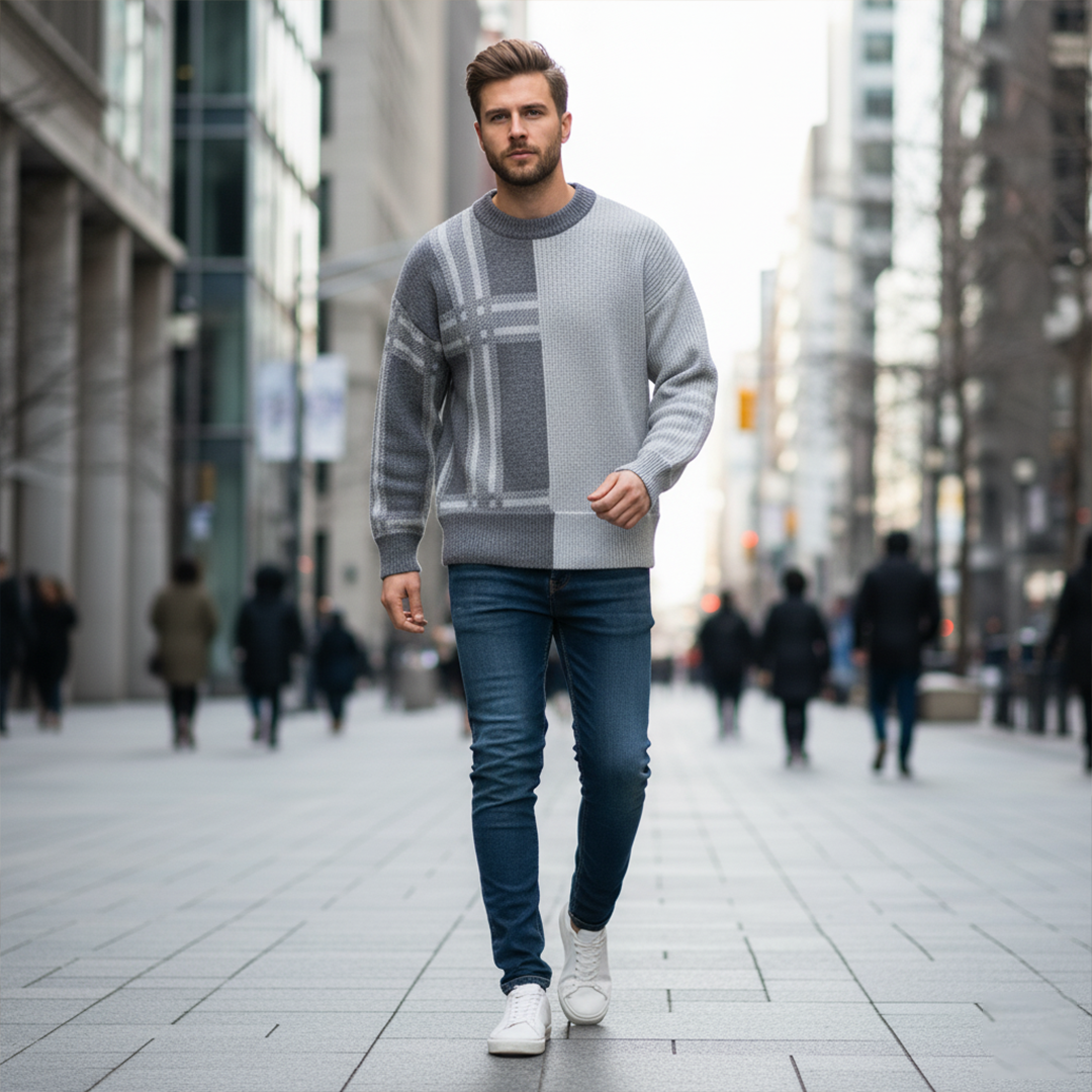 Klassisk Herrtröja i Ull med Rund Halsringning – Varm och Stilren