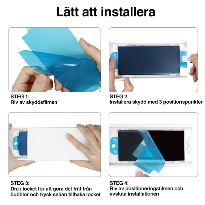 "3D-böjd hybridglas skärmskyddsfilm och återanvändbar installationslåda för Galaxy S23 Ultra skärmskydd."