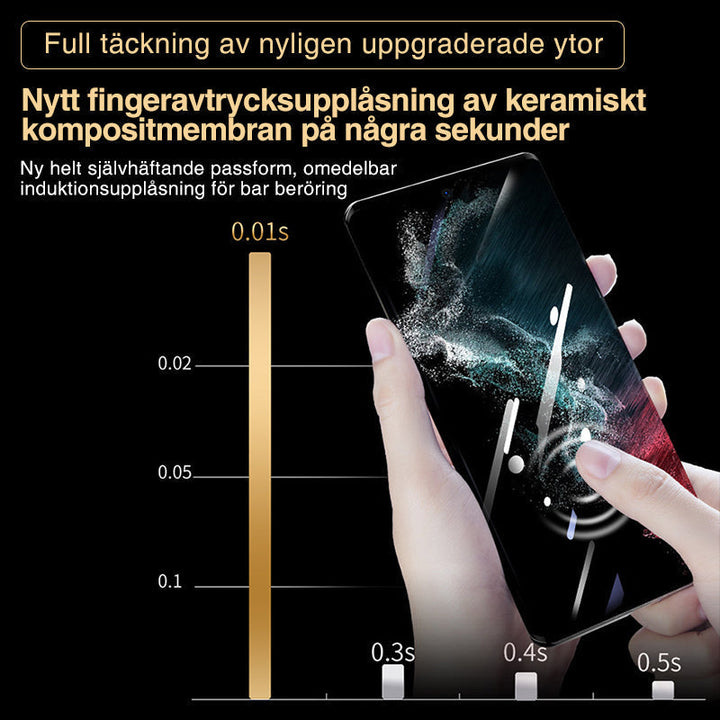 "3D-böjd hybridglas skärmskyddsfilm och återanvändbar installationslåda för Galaxy S23 Ultra skärmskydd."