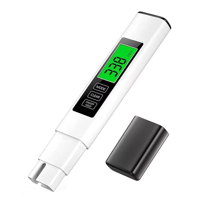 "4-i-1 digital vattentestare med LCD, mäter TDS, ledningsförmåga, temperatur; idealisk för hushållsbruk, akvarier, pooler."