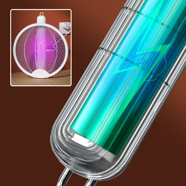 "4-i-1 elektronisk myggdödare med LED-ljus, väggmonterad och bärbar, i elegant svart design för effektiv myggkontroll."