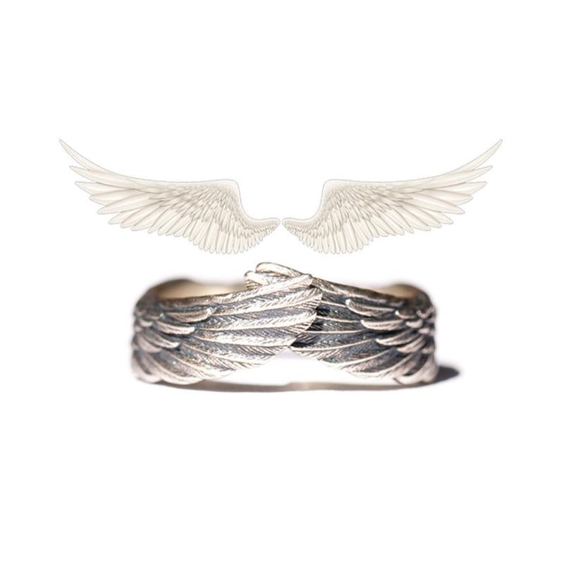 "Änglavinge ring i silver för kvinnor med justerbar storlek, elegant design, symboliserar hopp och kärlek, nickfri."