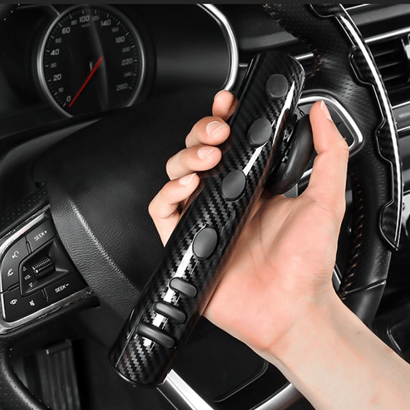 "Antisladd rattkåpa med bekvämt grepp för booster, elegant design i röd, svart och blå färg, förbättrad körkomfort."