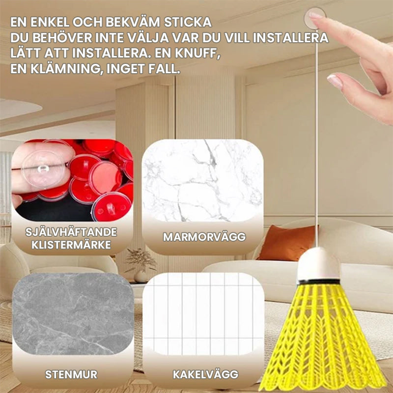 "Automatisk badmintontränare för inomhus och utomhus, elastisk latexsladd med belyst boll, enkel installation"