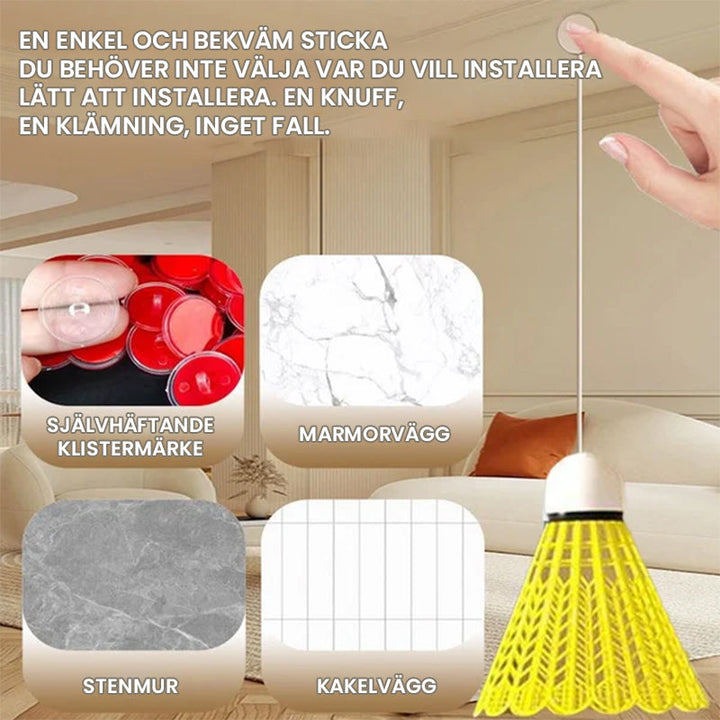 "Automatisk badmintontränare för inomhus och utomhus, elastisk latexsladd med belyst boll, enkel installation"