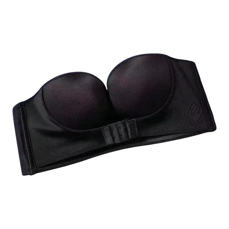 "Axelbandslös dam-BH med framspänne, nyla material, beige, formande stöd, anti-slip design, perfekt för axelbandslösa kläder"