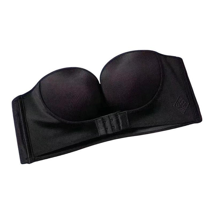 "Axelbandslös dam-BH med framspänne, nyla material, beige, formande stöd, anti-slip design, perfekt för axelbandslösa kläder"