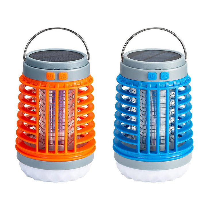 Bärbar mygg- och insektsdödare med UV-teknik, kompakt design för utomhus och inomhusbruk, svart och orange detaljer.
