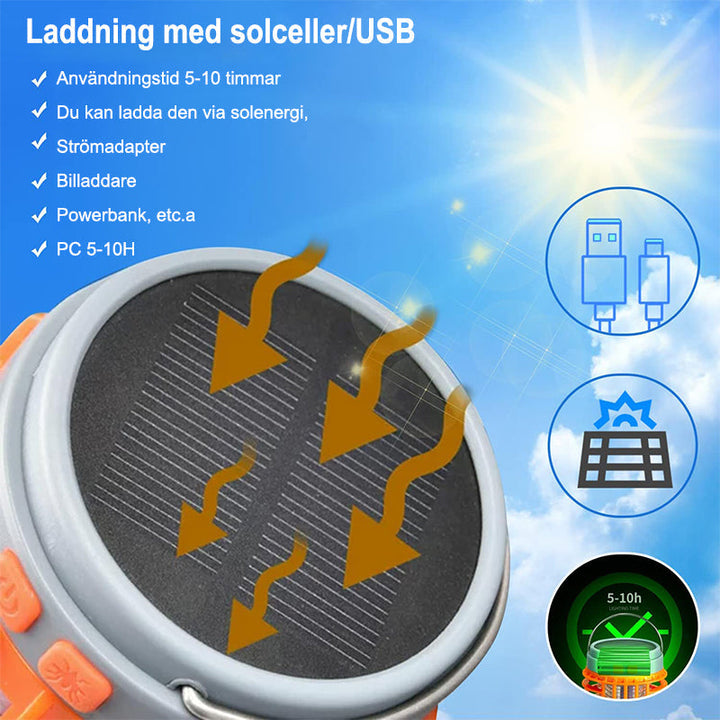 Bärbar mygg- och insektsdödare med UV-teknik, kompakt design för utomhus och inomhusbruk, svart och orange detaljer.