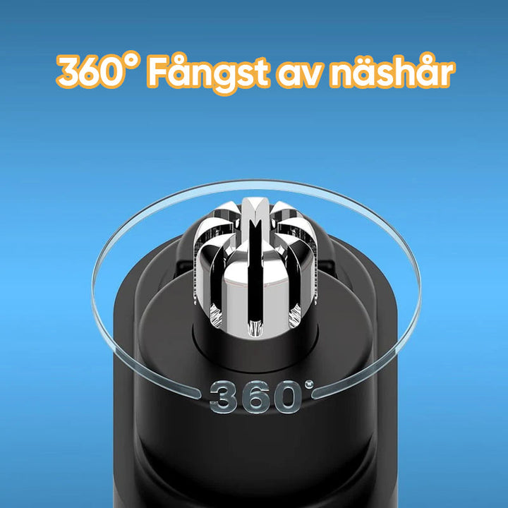 "Bärbar näshårstrimmer i stilren design, kompakt och vattentät, perfekt för smärtfri trimning av näshår."