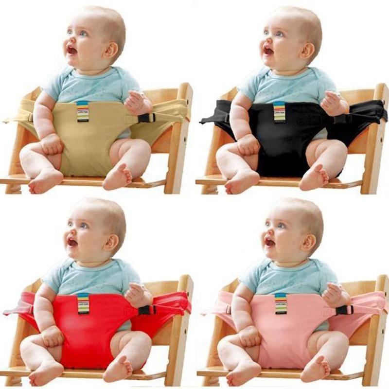 "Bärbar säkerhetssele för babymatstol, justerbara band, idealisk för resor, kompakt design, trygg och säker användning."