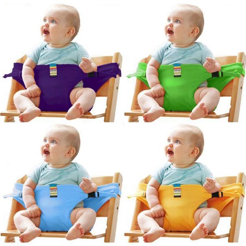 "Bärbar säkerhetssele för babymatstol, justerbara band, idealisk för resor, kompakt design, trygg och säker användning."